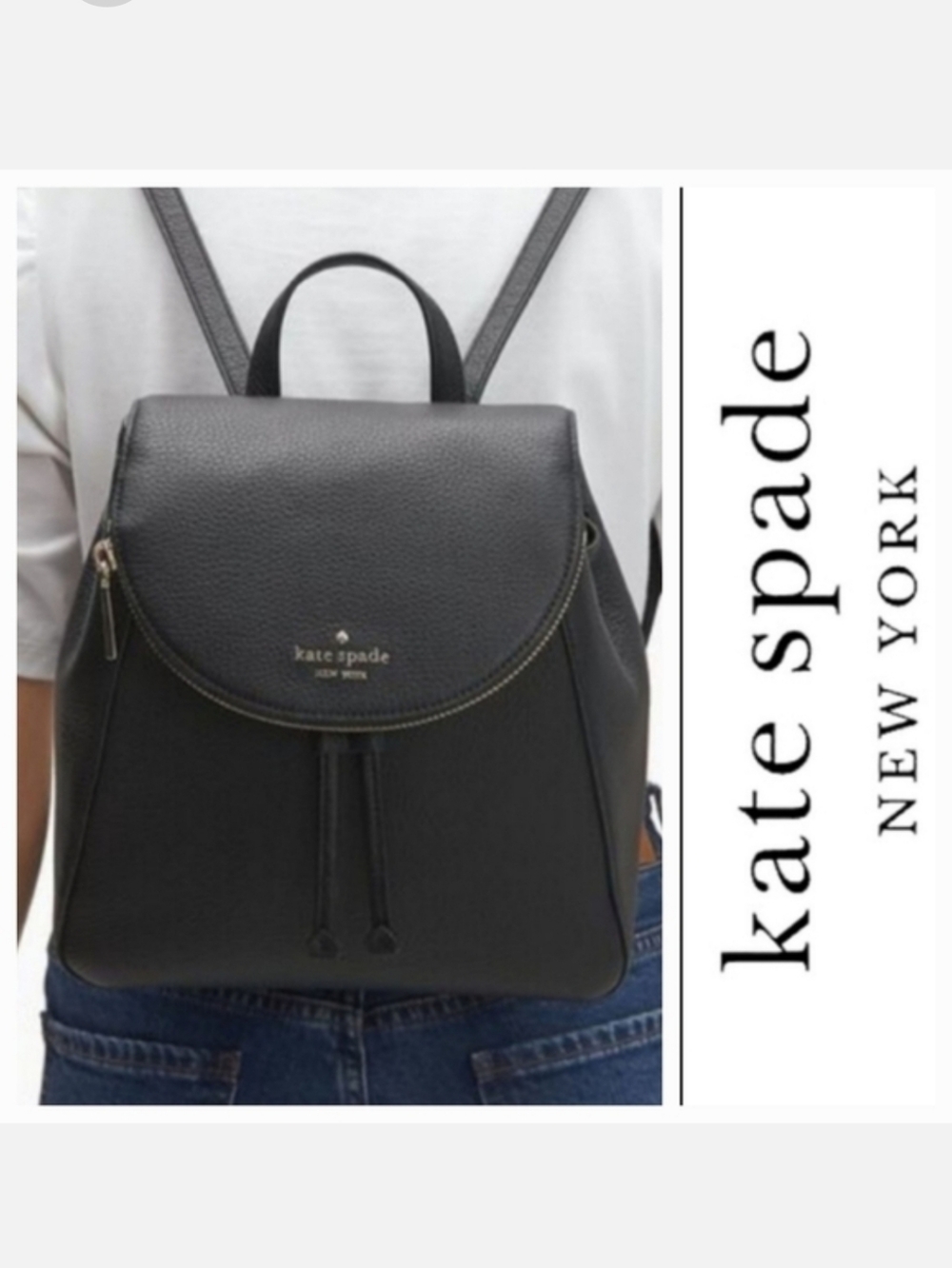 Kate Spade Leila Pebbled Leather Backpack Black NWT Minimalist Classic Travel